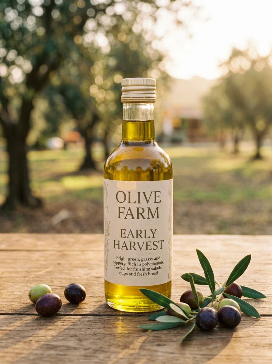 Bottle of Olive Farm Early Harvest extra virgin olive oil