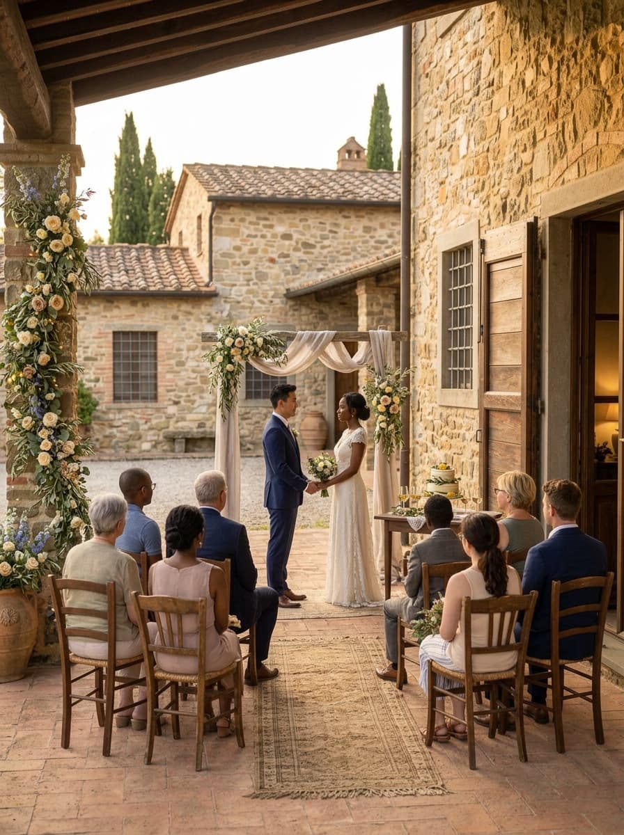 Private event set up among the olive trees at Olive Farm